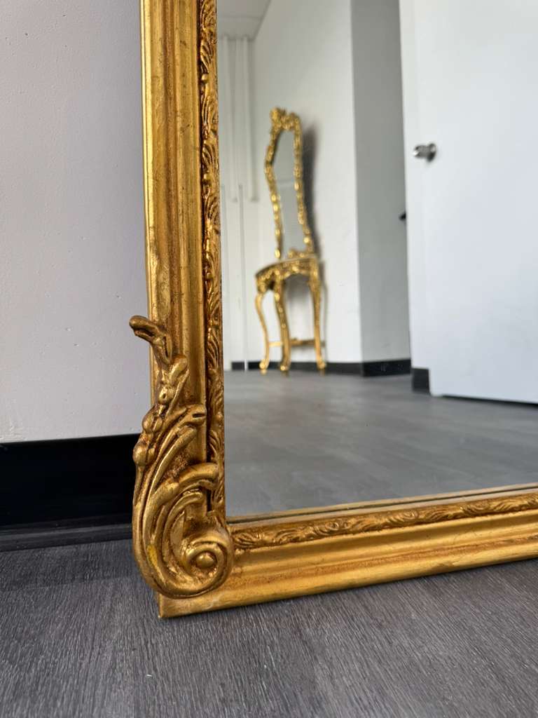 French Rococo Gold Floor Mirror – Romantic Ornate Statement Piece with Luxurious Gold Leaf Finish