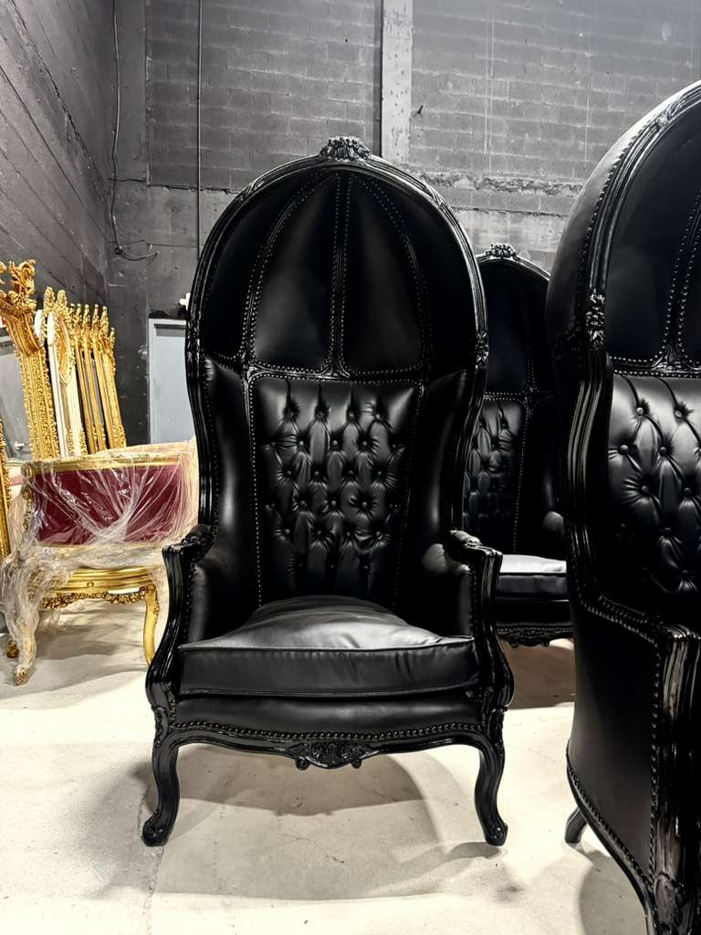 Balloon Chair French Style Black Leather High-Back Canopy Lacquer Chair French Balloon Chair