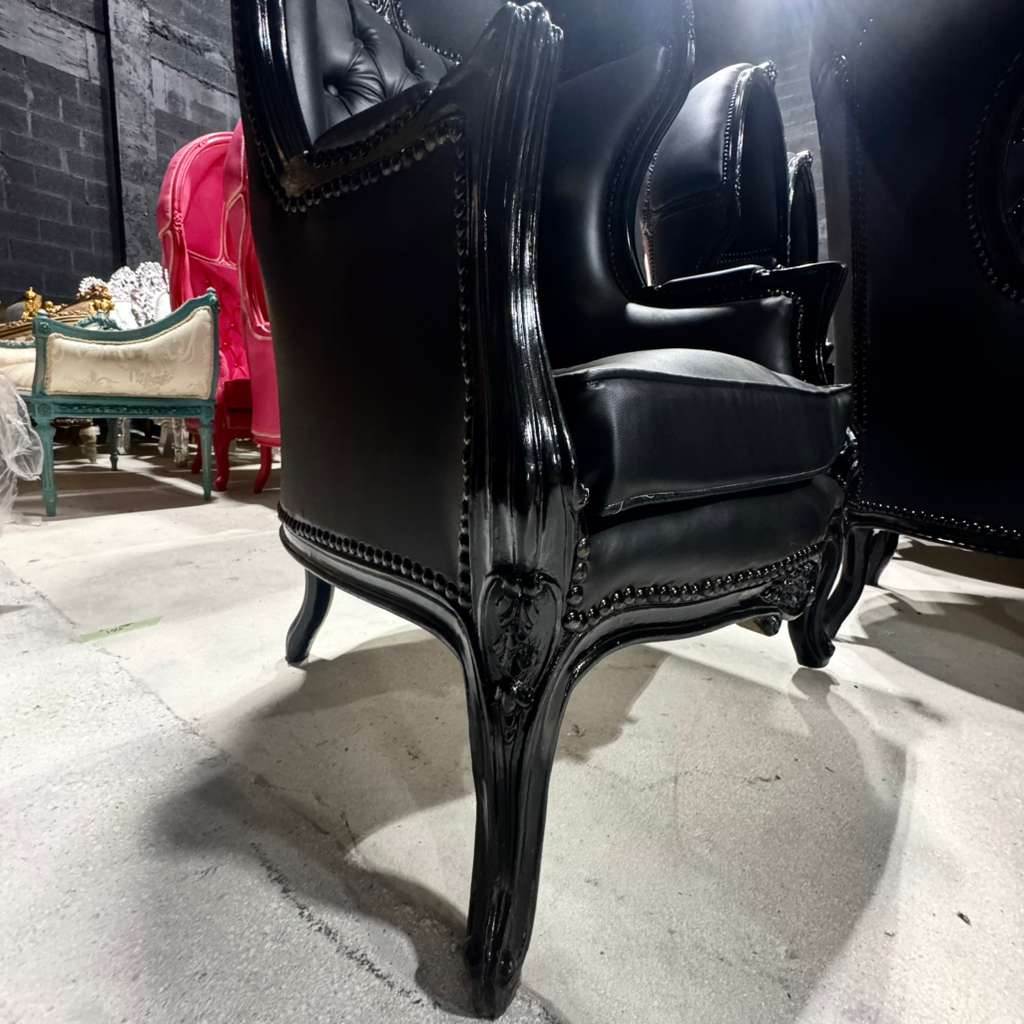 Balloon Chair French Style Black Leather High-Back Canopy Lacquer Chair French Balloon Chair