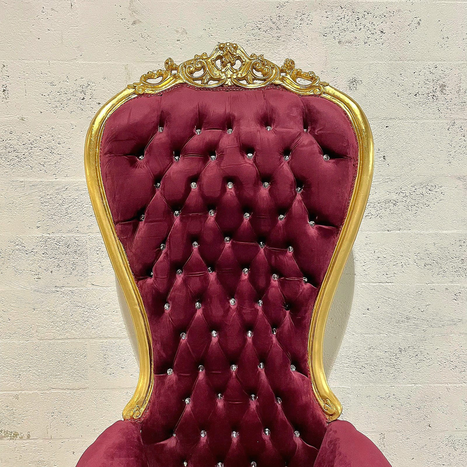 Throne Chair French Style Burgundy Velvet High-Back Tufted Gold Throne
