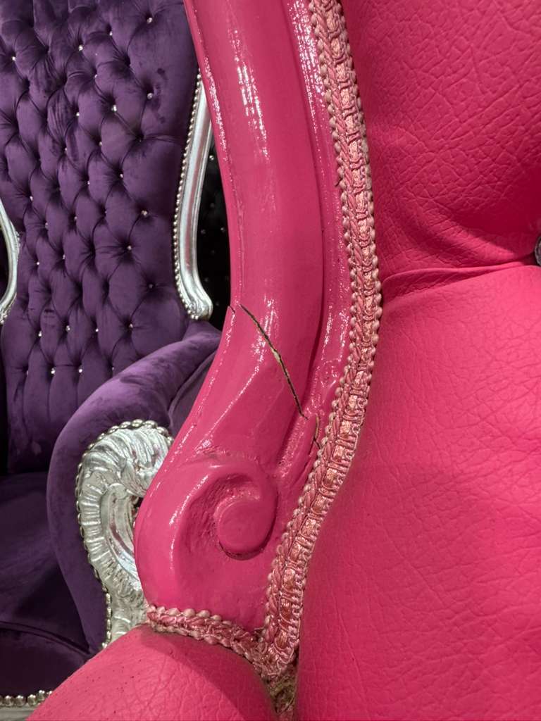 French Pink Leather Throne Chair – High-Back Tufted Accent Chair | As-Is Discounted Piece