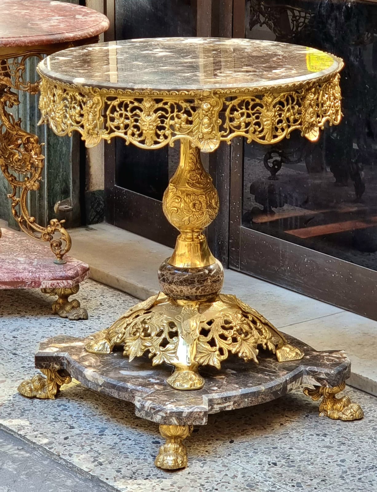 Luxury French Marble Side Table – Gold Leaf & Bronze Details, Rococo Accent Table