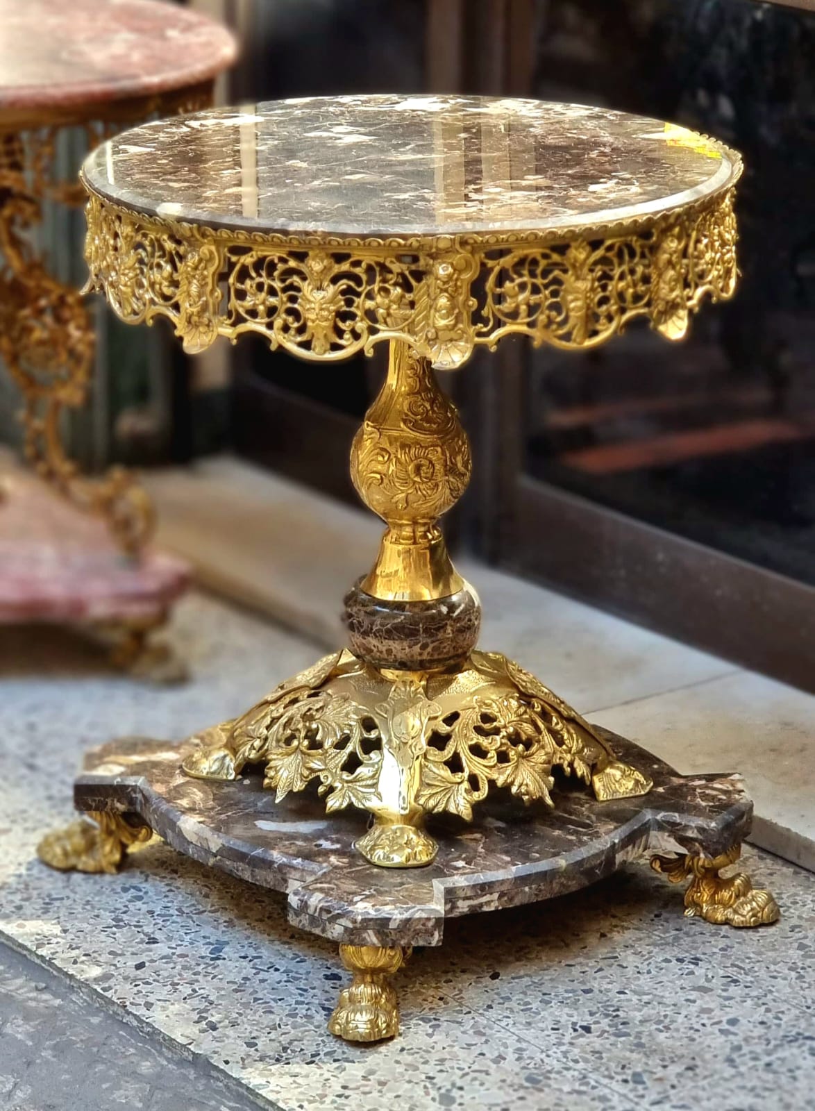Luxury French Marble Side Table – Gold Leaf & Bronze Details, Rococo Accent Table