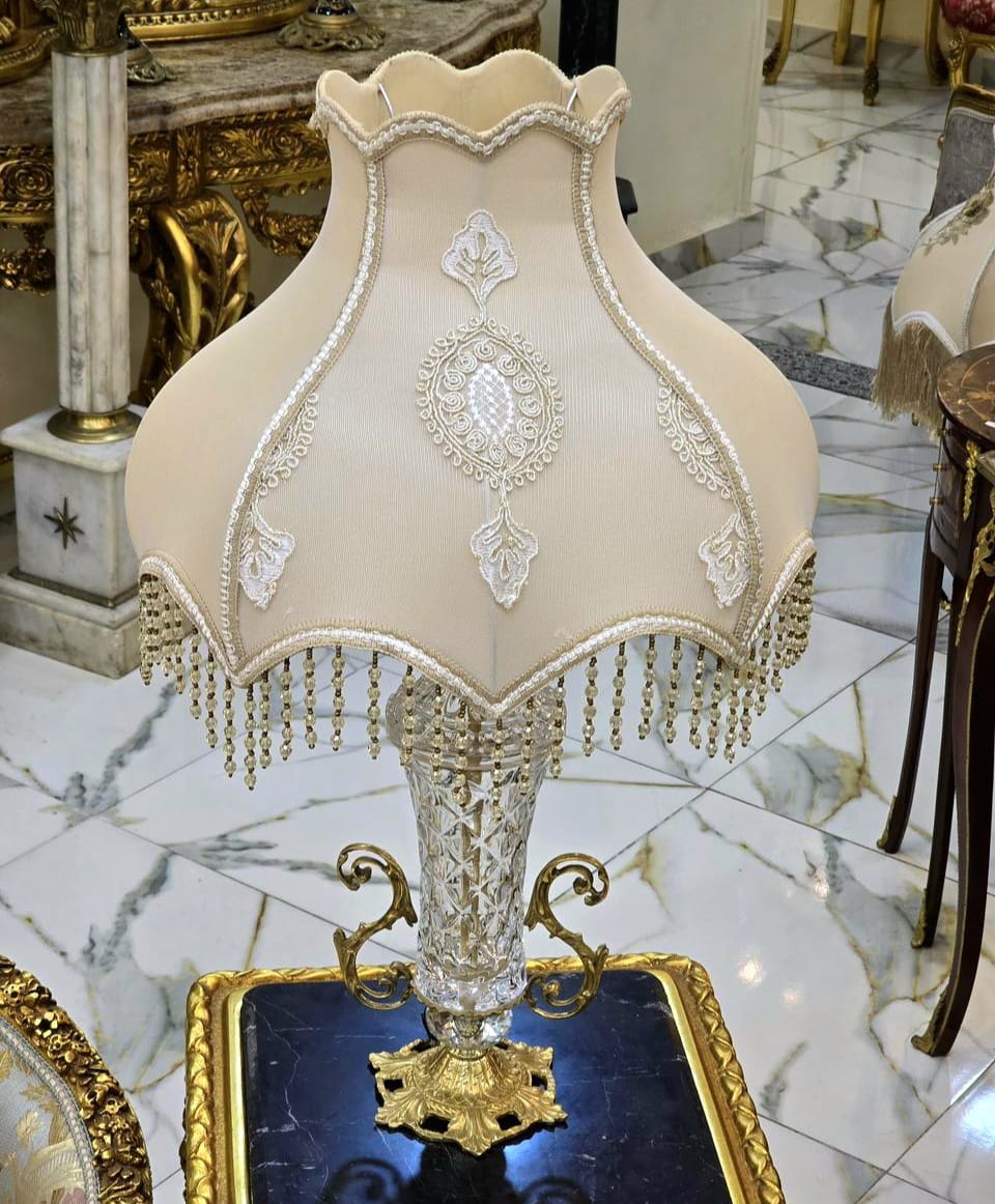 French Crystal Table Lamp – Ornate Gold Leaf Base with Beaded Fringe Shade