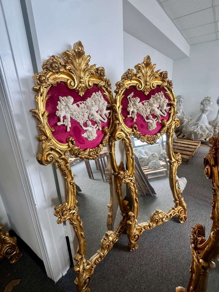 Baroque Rococo Red Wall Mirror – Ornate Antique French Frame, 61"H Luxury Statement Mirror