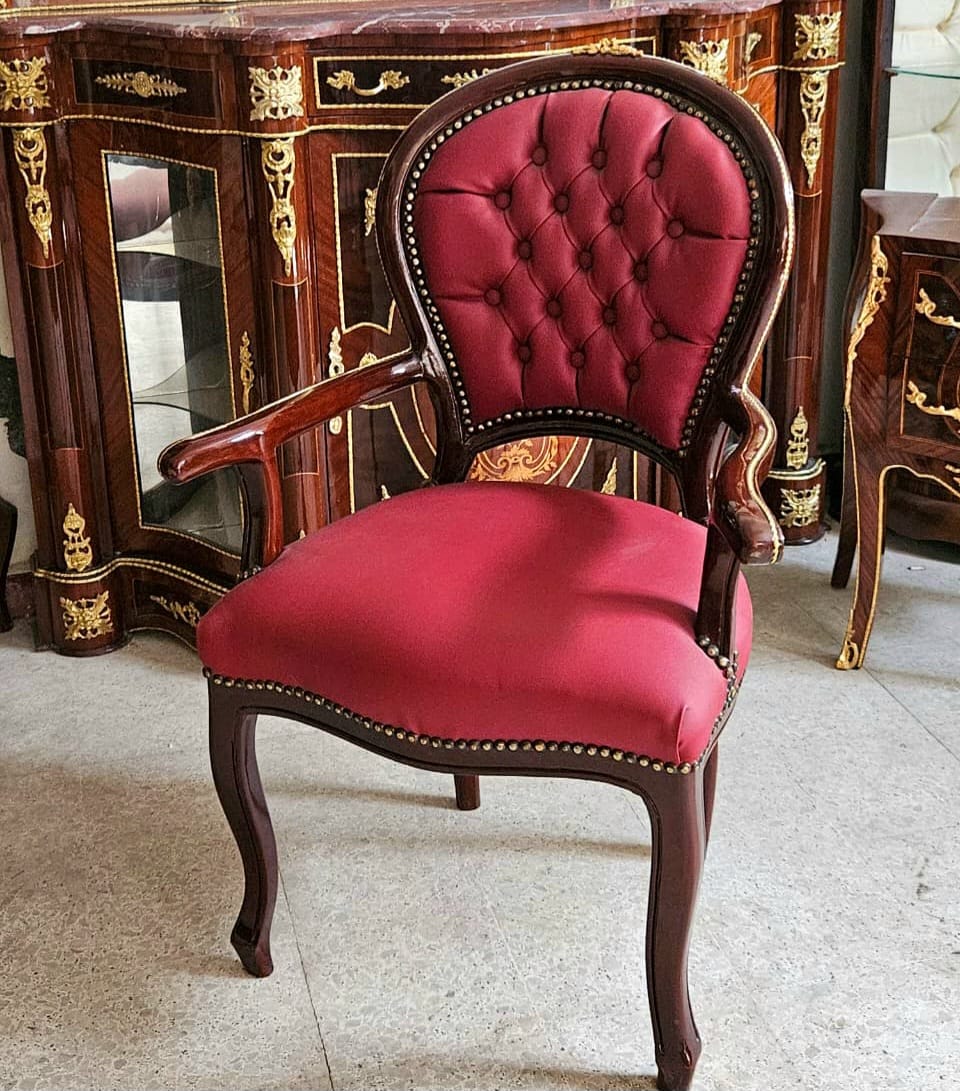 Burgundy Leather Tufted Armchair – Classic French Style Accent Chair