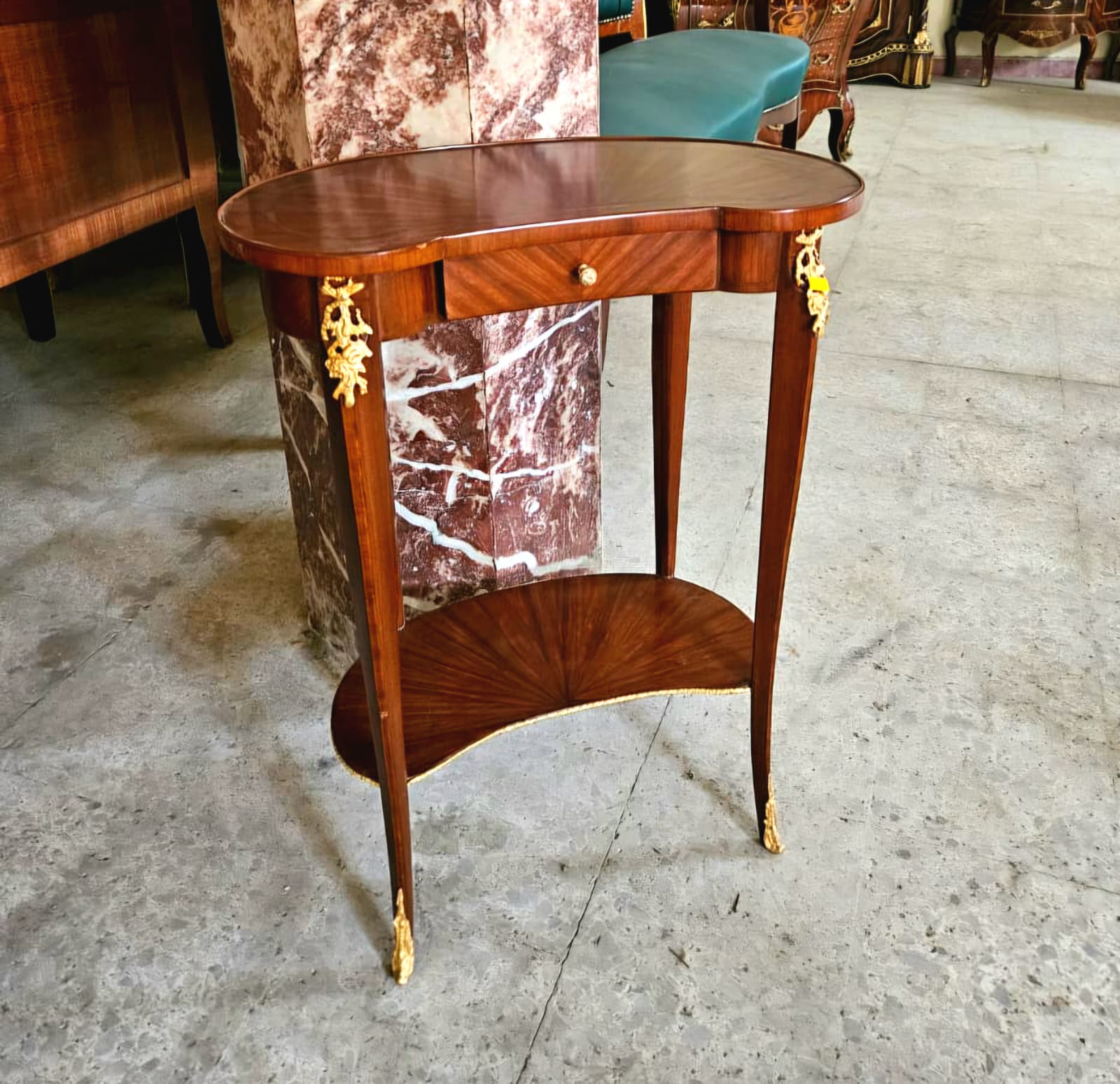 Italian Style Wood Side Table – Copper Finish with Gold Leaf Accents, Elegant Design