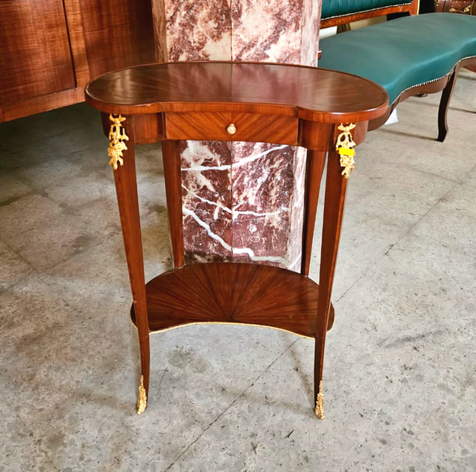 Italian Style Wood Side Table – Copper Finish with Gold Leaf Accents, Elegant Design