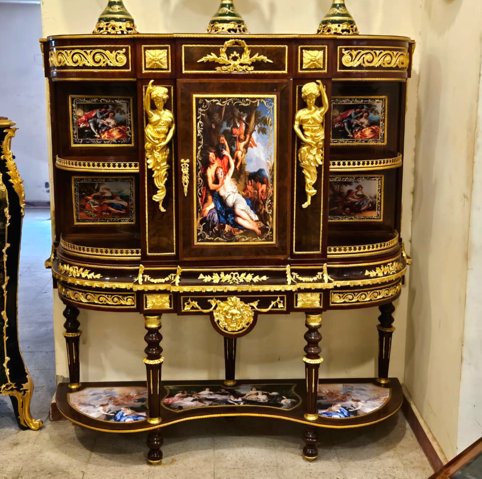 Monumental French Empire Secretary Cabinet with Hand-Painted Panels & Gold Leaf Details