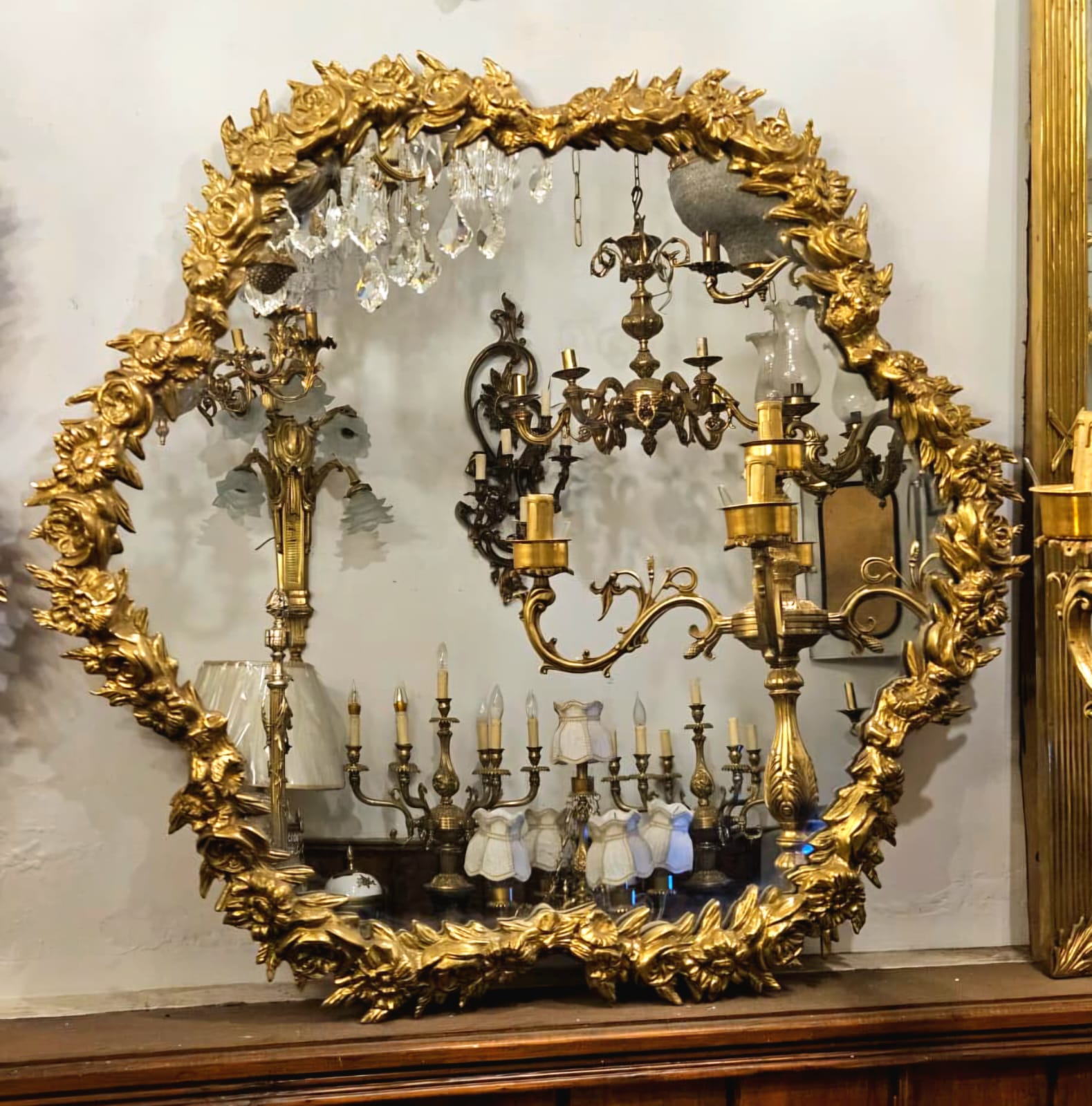 Gilded Floral Wall Mirror – Hollywood Regency Gold Leaf Statement Mirror