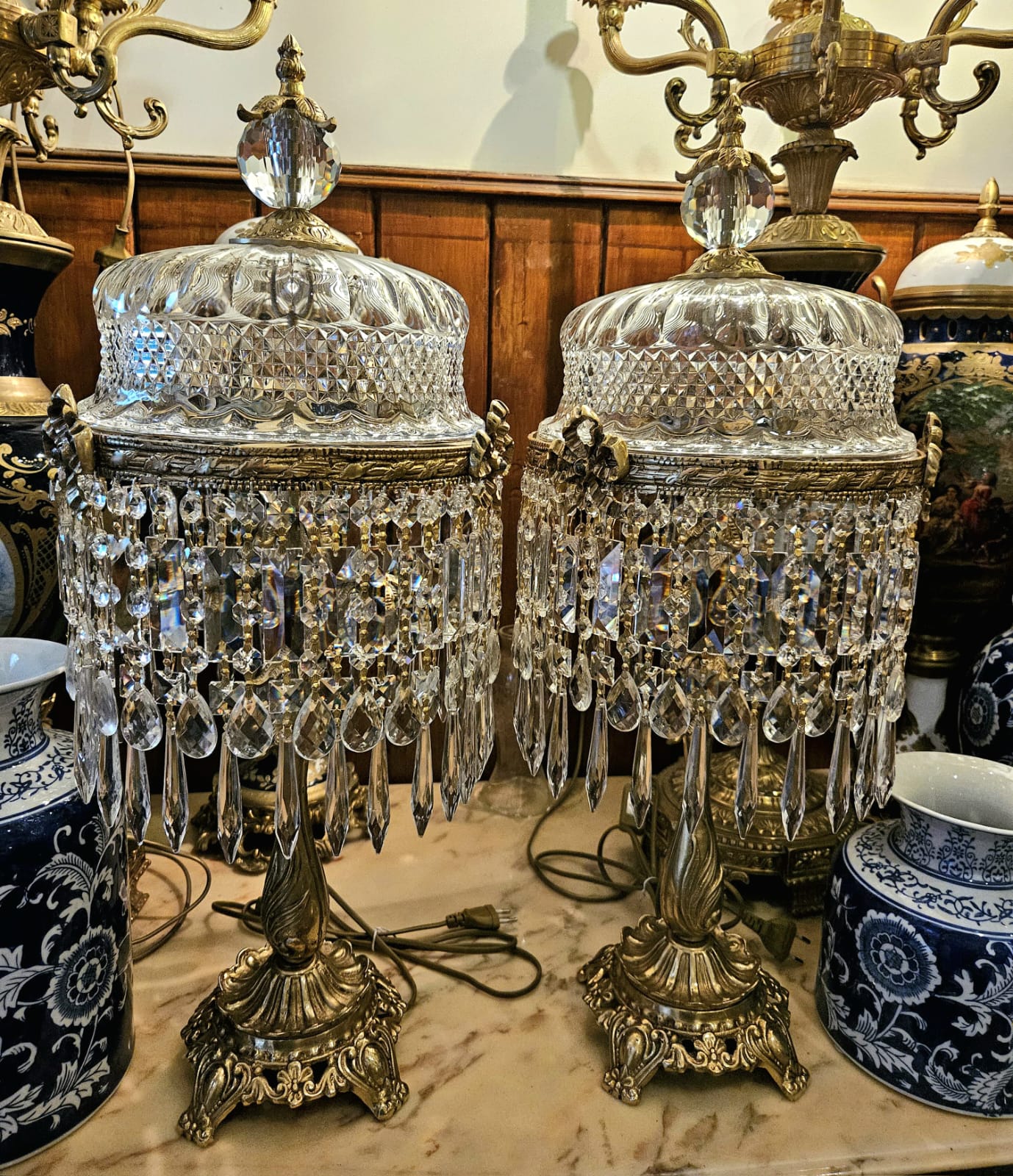 Vintage Crystal Table Lamp with Silver Leaf – Ornate Crystal Prism Accent Light