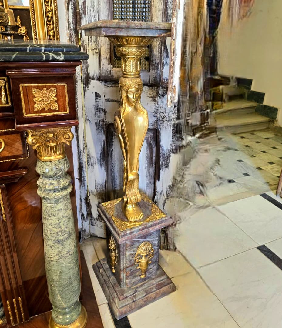 French Empire Pedestal Stand with Gold Leaf Accents & Bronze Mounted Details