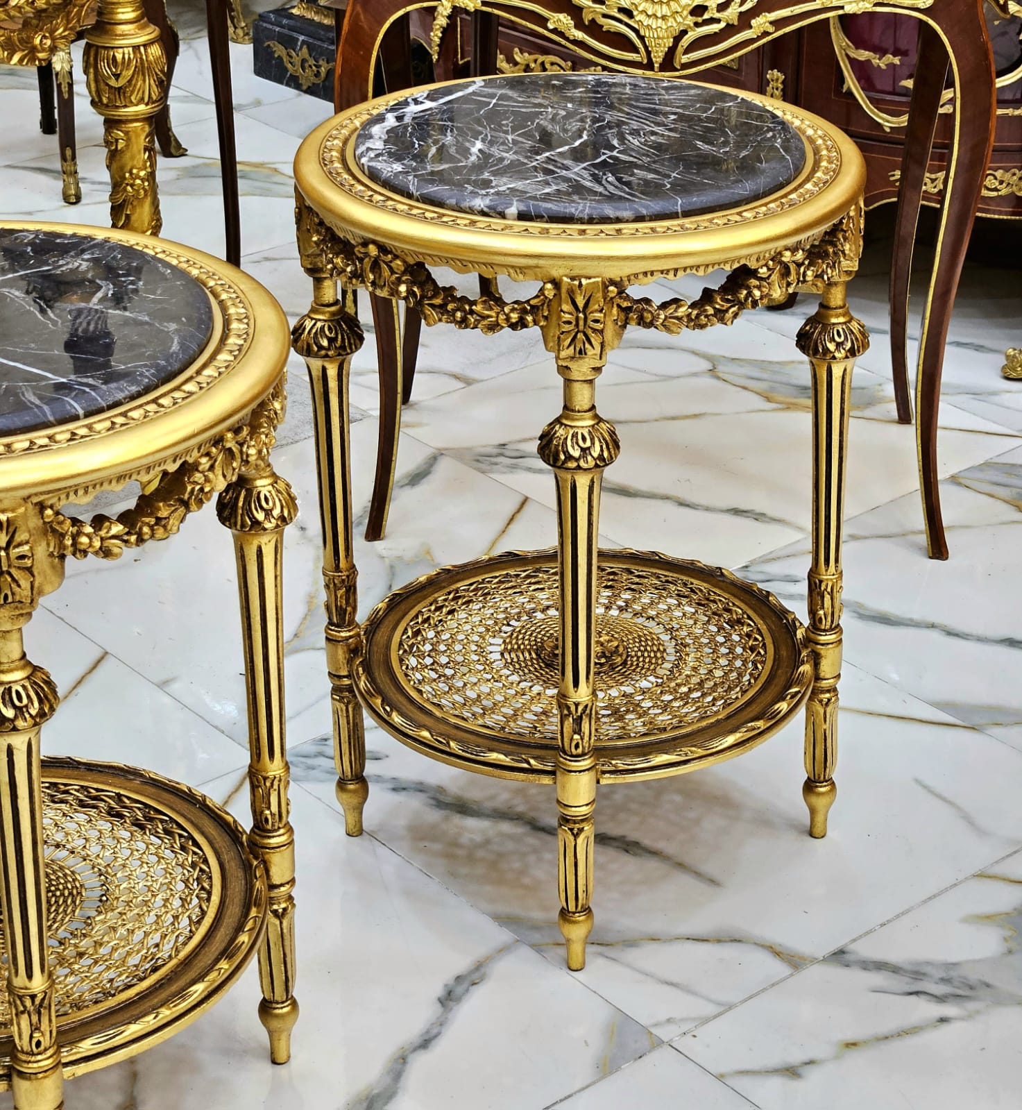 Elegant French Louis XV Side Table with Floral Marquetry & Gilt Details