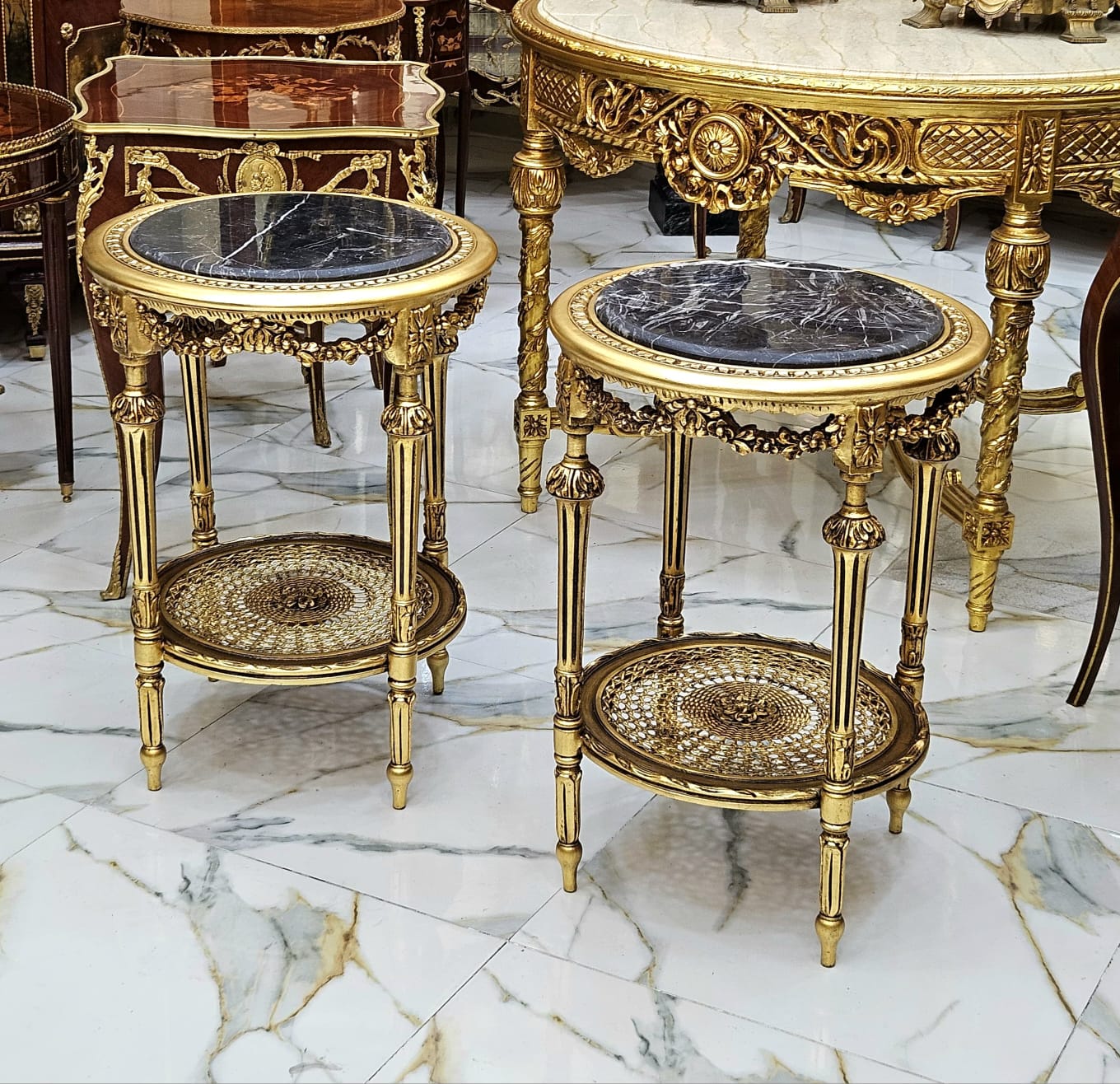 Elegant French Louis XV Side Table with Floral Marquetry & Gilt Details