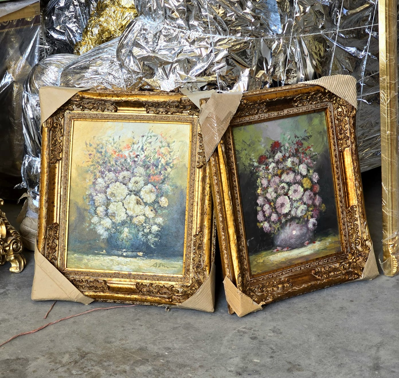 French Rococo Floral Still Life Wall Art with Hand-Finished Gold Leaf Frame