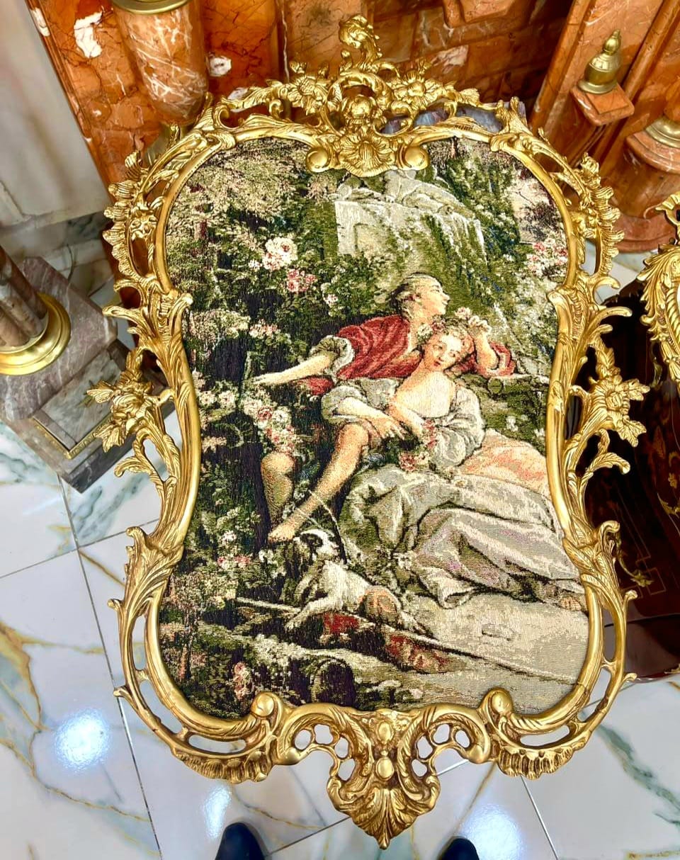 French Rococo Romantic Courtship Wall Art with Hand-Gilded Gold Leaf Frame