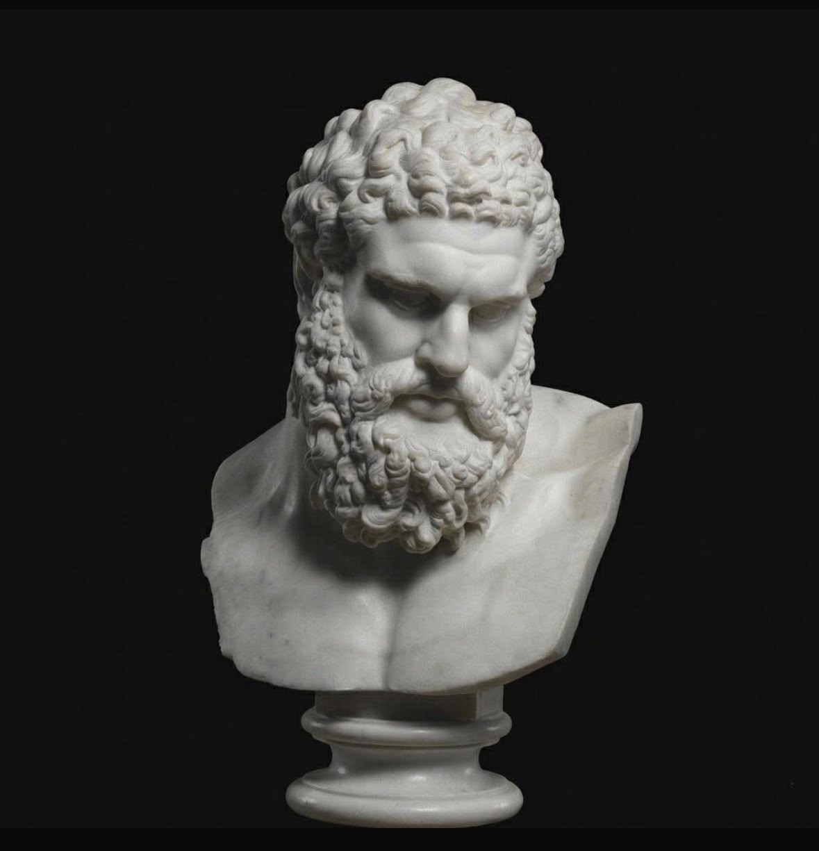 One-of-a-Kind Hand-Carved Natural Marble Bust Sculpture – Bust of the Farnese Hercules