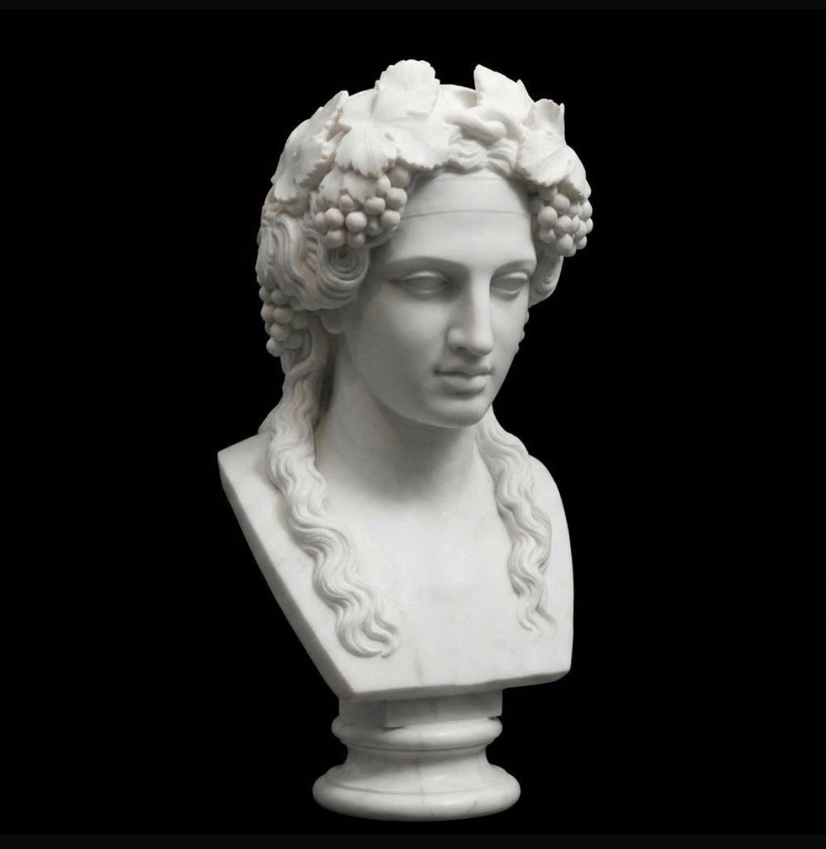 One-of-a-Kind Hand-Carved Natural Marble Bust Sculpture – Head of Bacchus