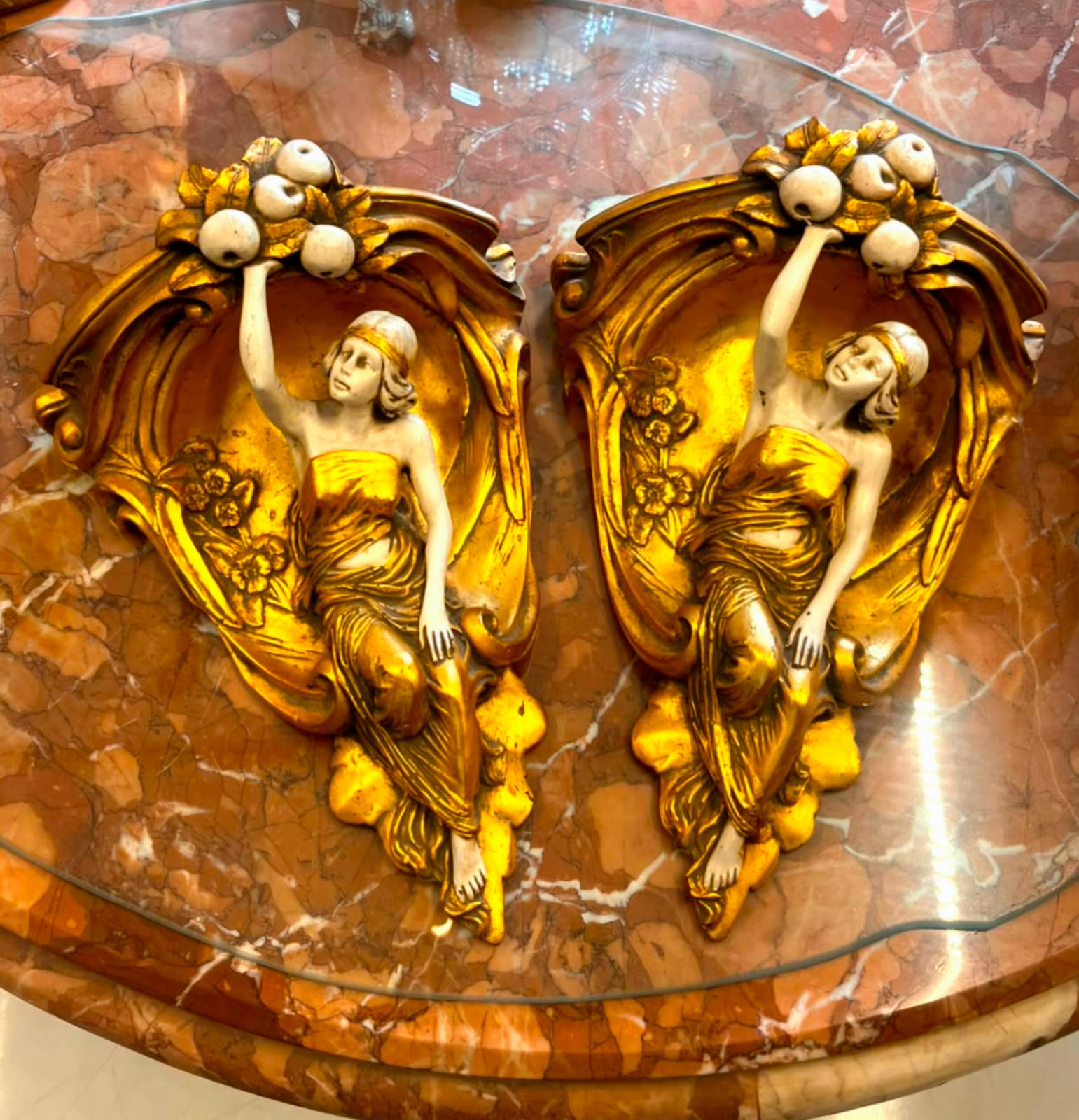 Art Nouveau Bronze Maiden Wall Plaque – Hand-Finished Decorative Sculpture with Antique Gold Patina