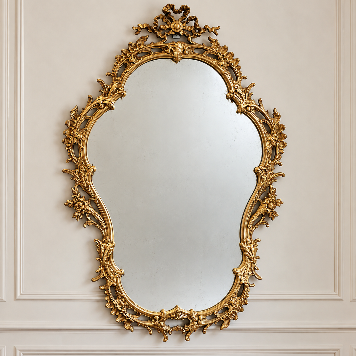 Ornate French Baroque Wall Mirror – Hand-Carved Gilded Frame with Vintage European Elegance