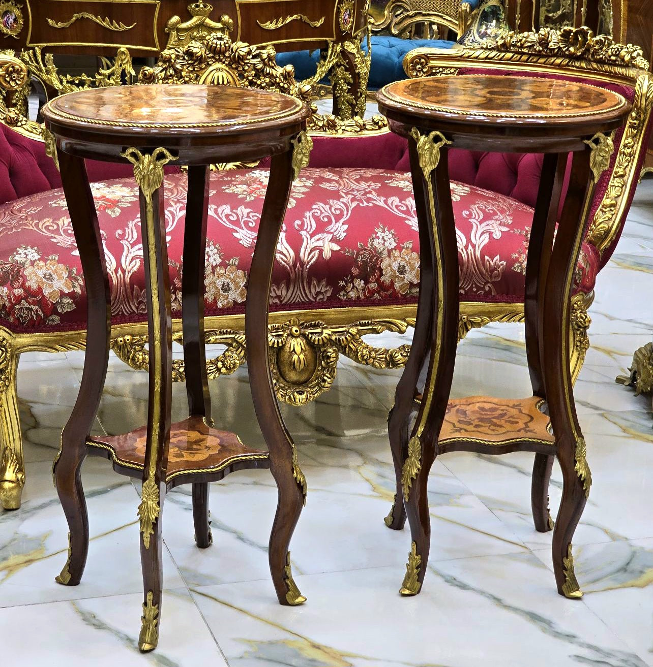 Ornate French Side Table – Copper Tone with Gold Leaf Accents