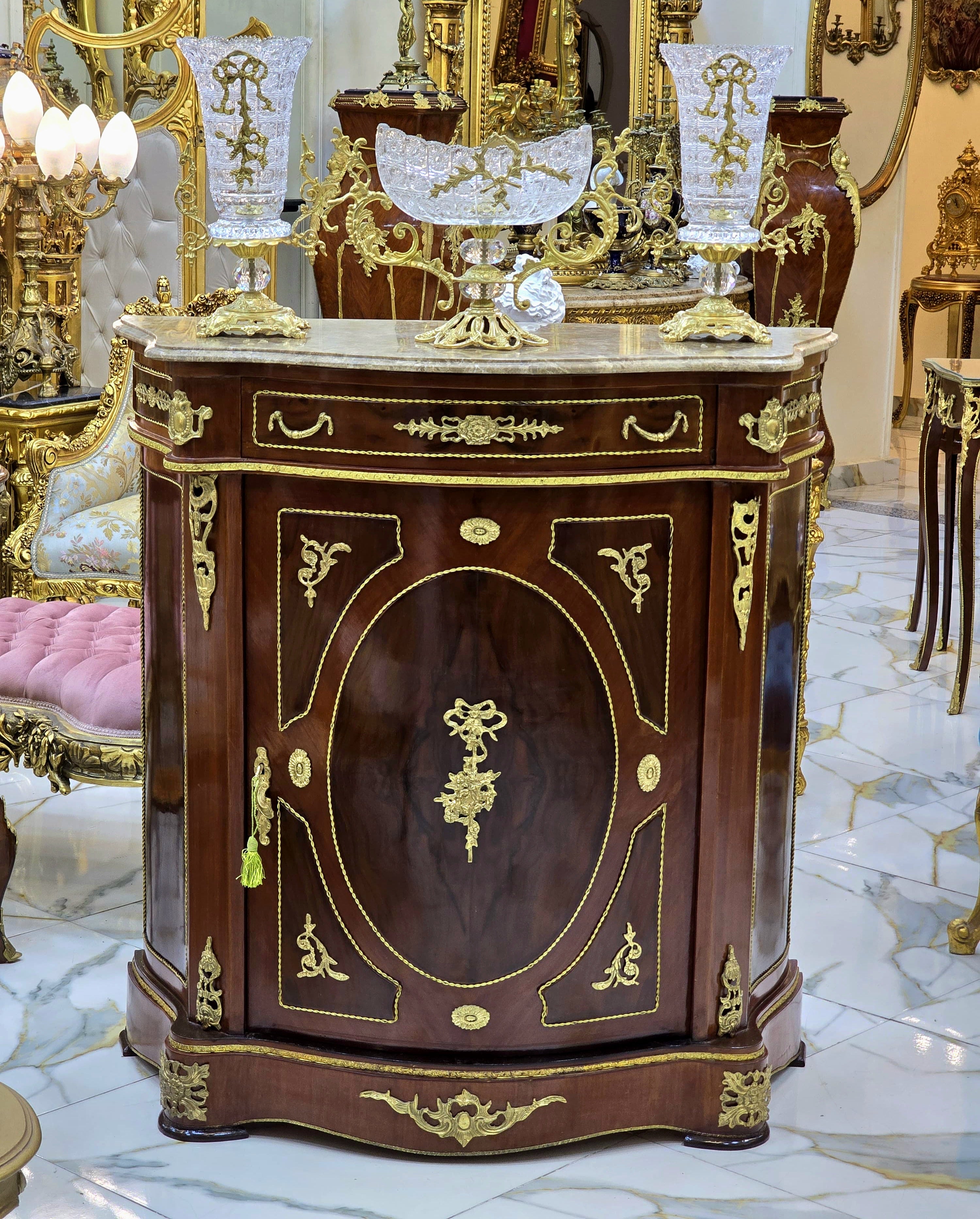 Louis XVI Marble Top Commode with Top Drawer & Marquetry Inlay