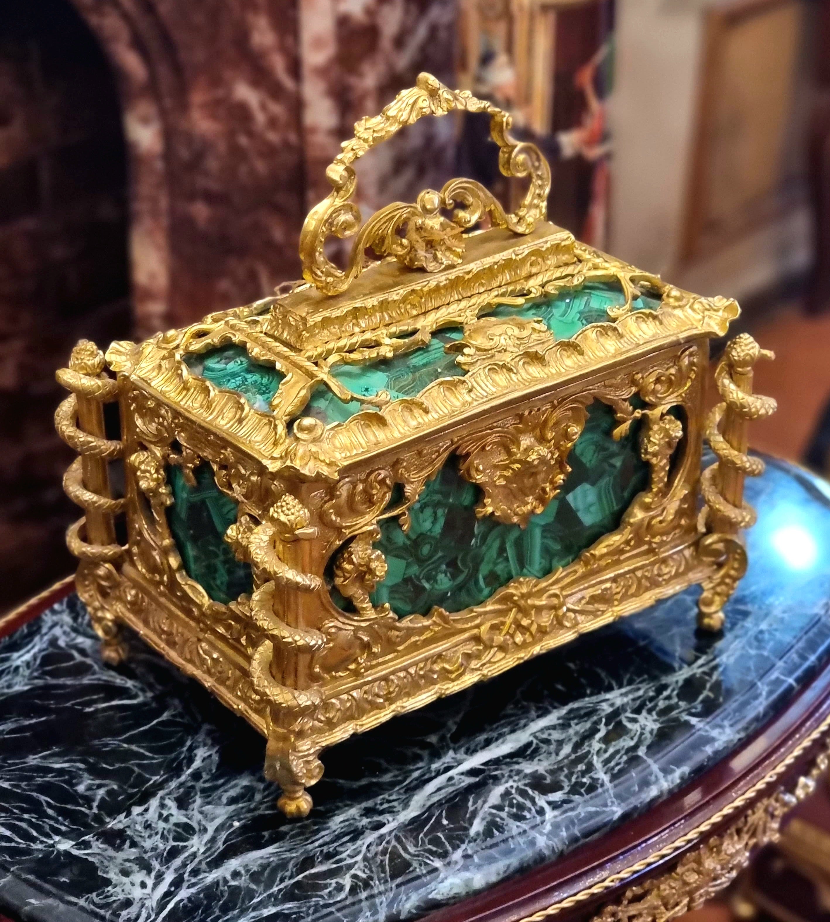 French Style Green Porcelain Jewelry Box with Gilt Bronze Ormolu Details