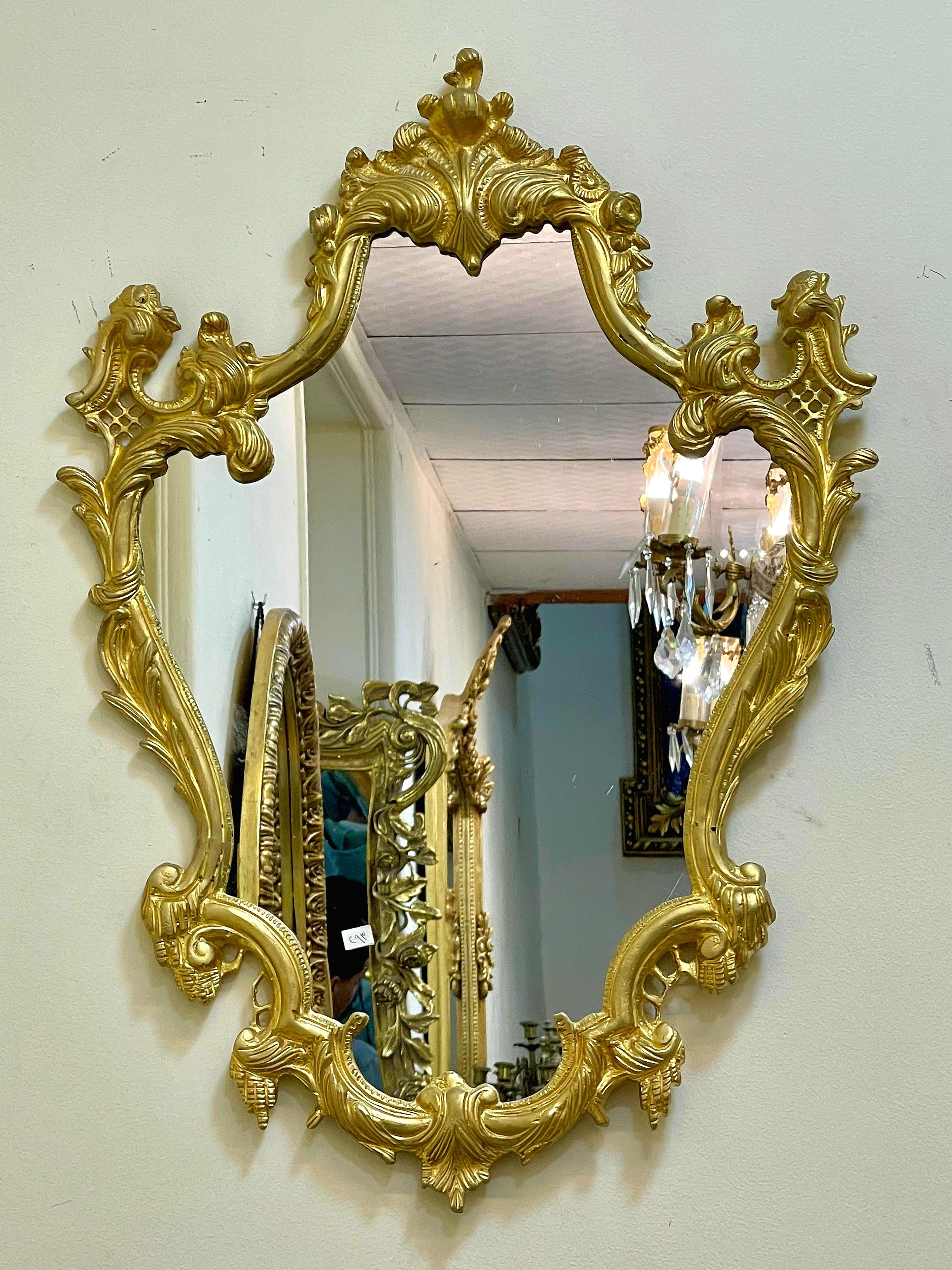 French Baroque Wall Mirror – Ornate Gold Leaf Botanical Frame | Vintage Rococo Statement Mirror