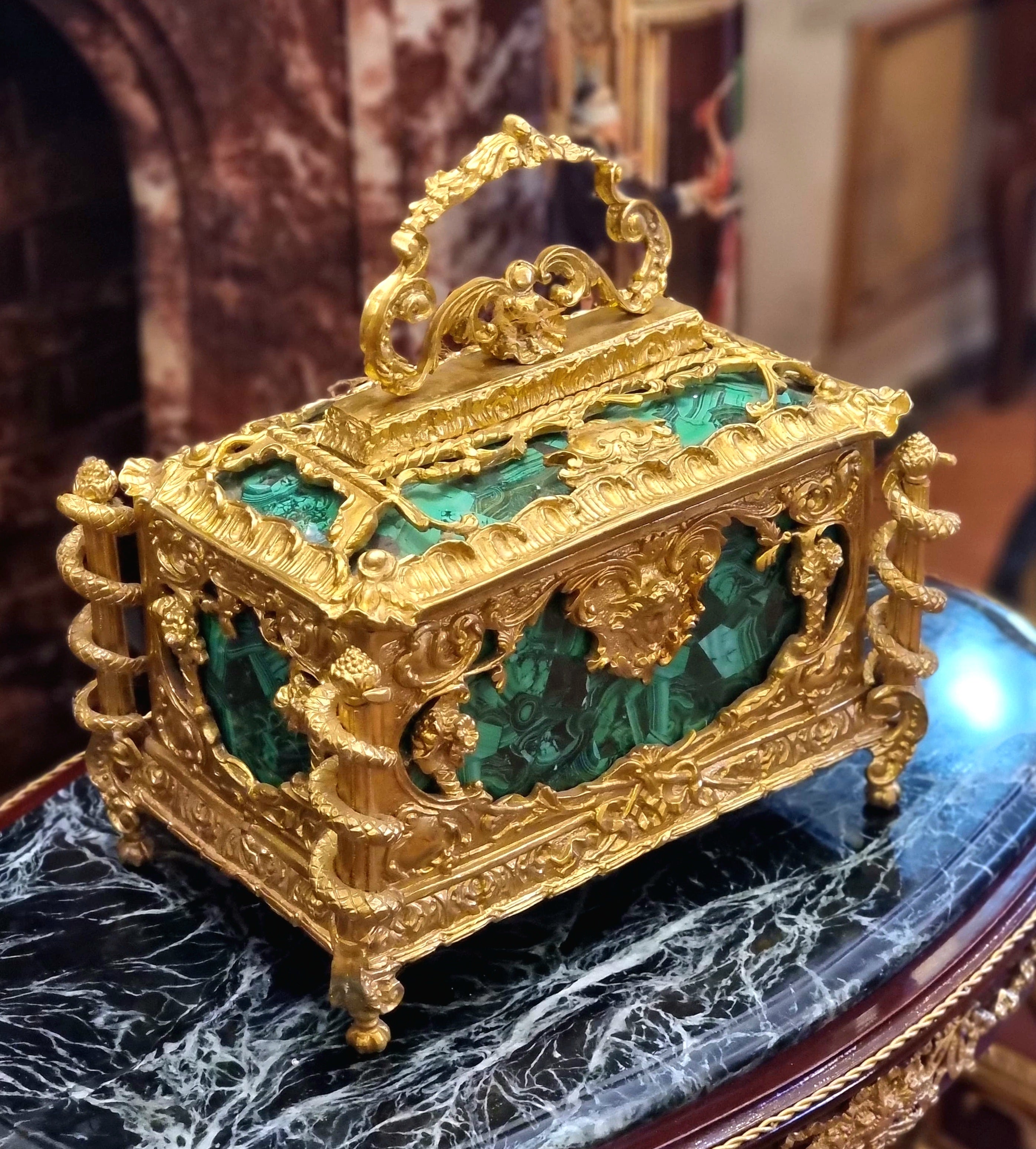 French Style Green Porcelain Jewelry Box with Gilt Bronze Ormolu Details