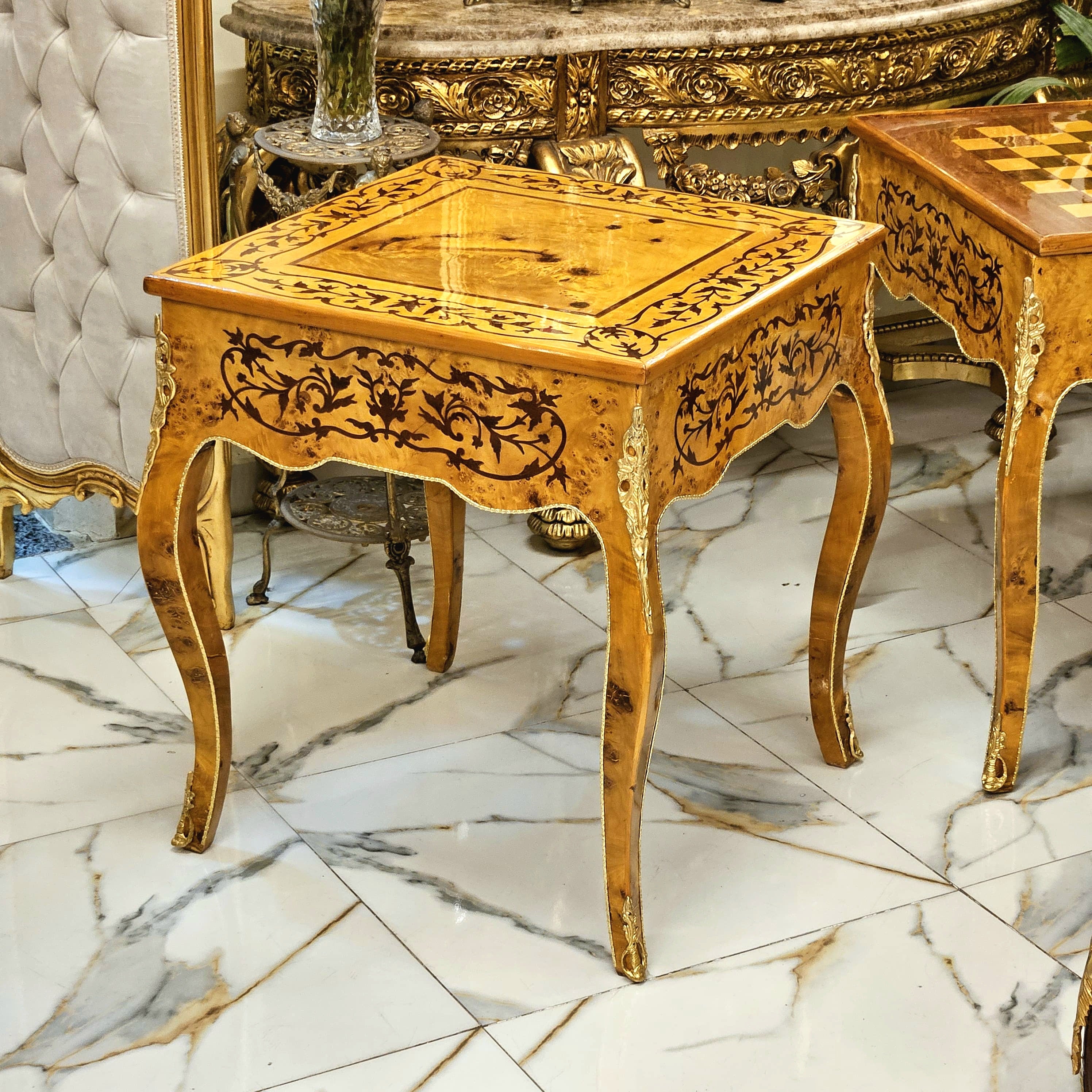 Art Deco Style Game Table – Elegant Wooden Chess & Card Table, Vintage-Inspired Accent Furniture