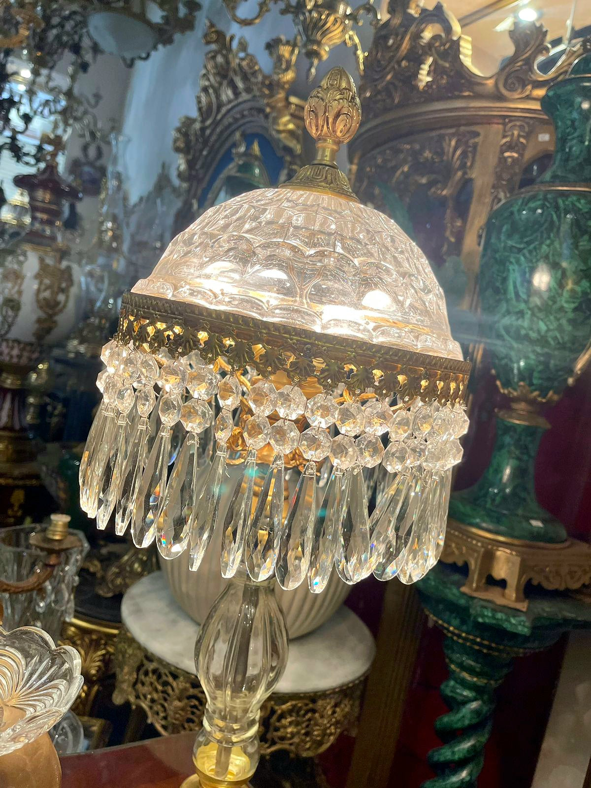 Luxury French Crystal Table Lamp – Gold Leaf & Bronze Details, Glamorous Statement Lighting