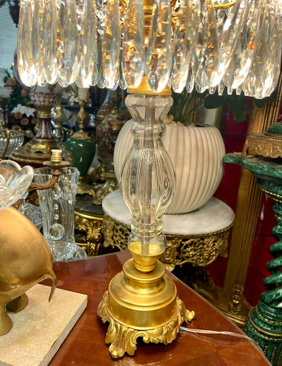 Luxury French Crystal Table Lamp – Gold Leaf & Bronze Details, Glamorous Statement Lighting