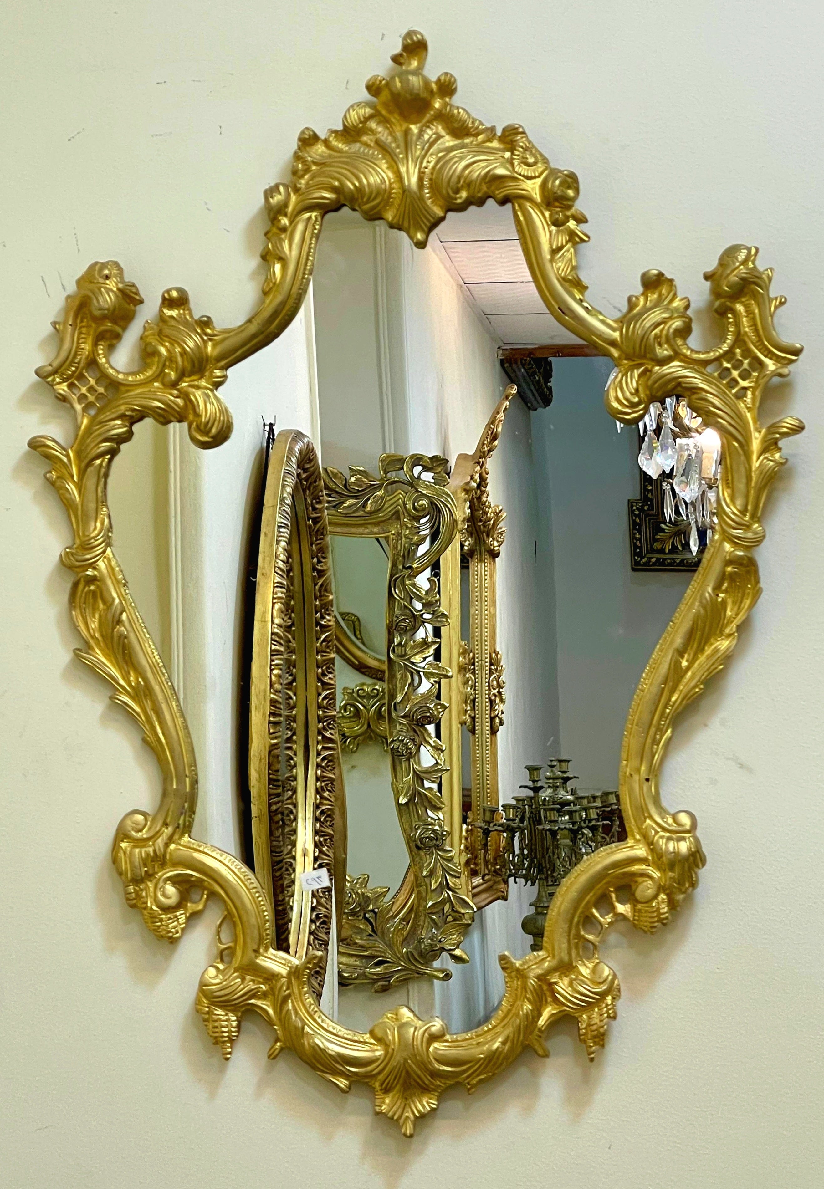 French Baroque Wall Mirror – Ornate Gold Leaf Botanical Frame | Vintage Rococo Statement Mirror
