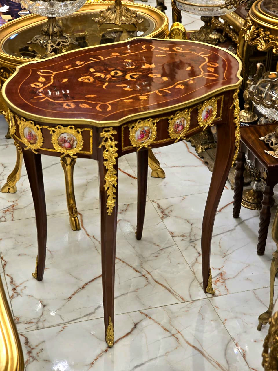 French Style Coffee Table – Wood Construction with Gold leaf Accents