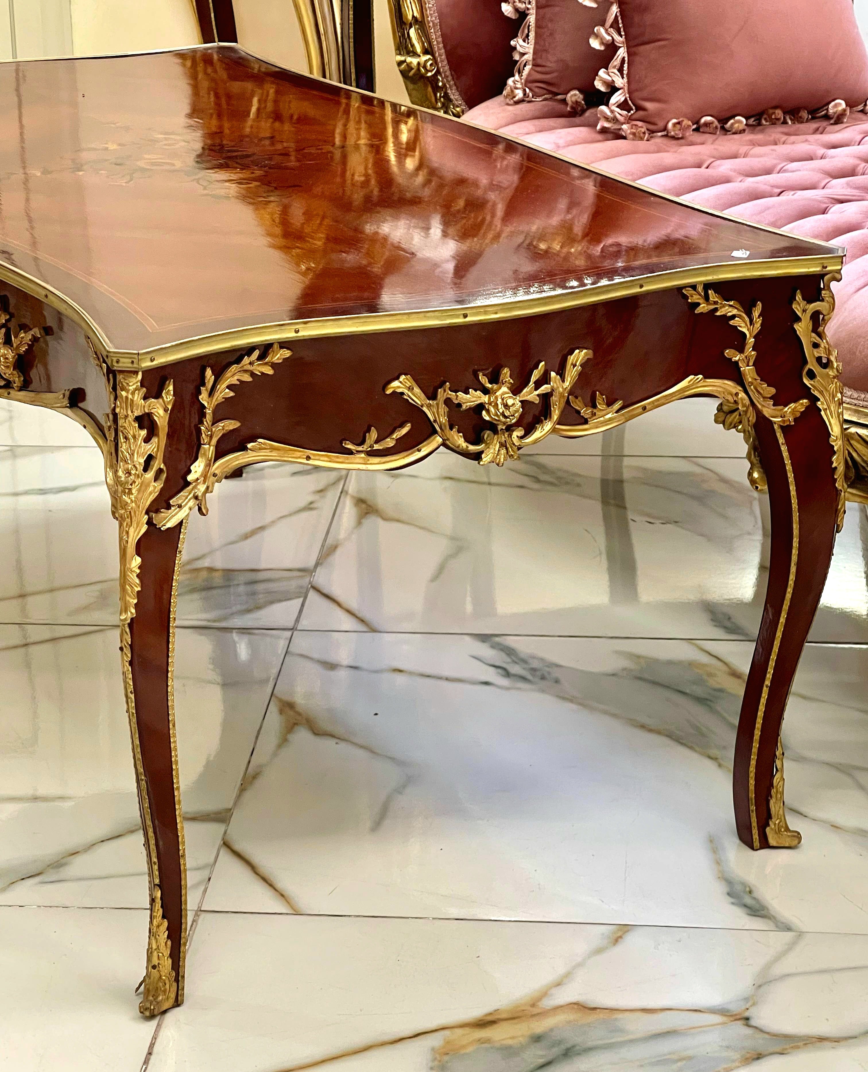 French Style Wooden Coffee Table – Copper Finish with Bronze Accents