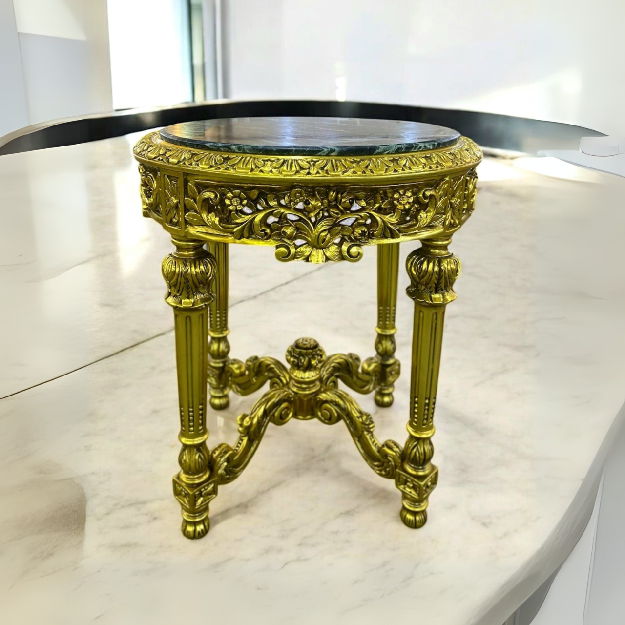 Black Marble Top French Side Table – Gold Leaf – Rococo Style