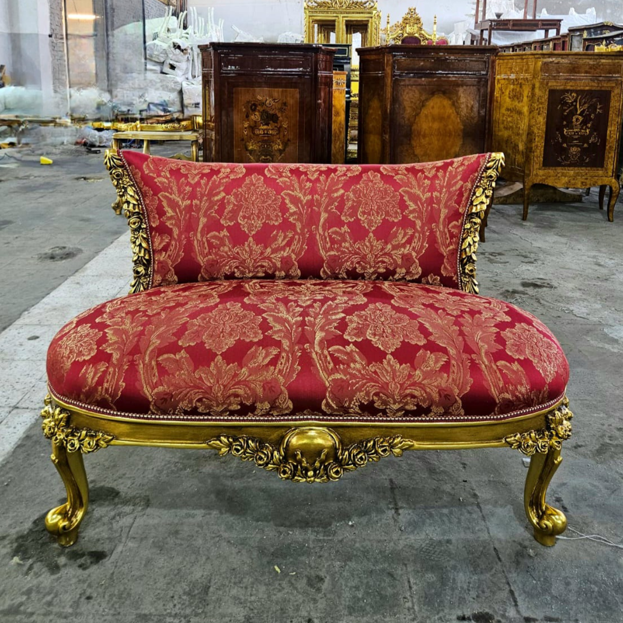 French Style Red Settee Gold Leaf Details Interior Design Furniture Home