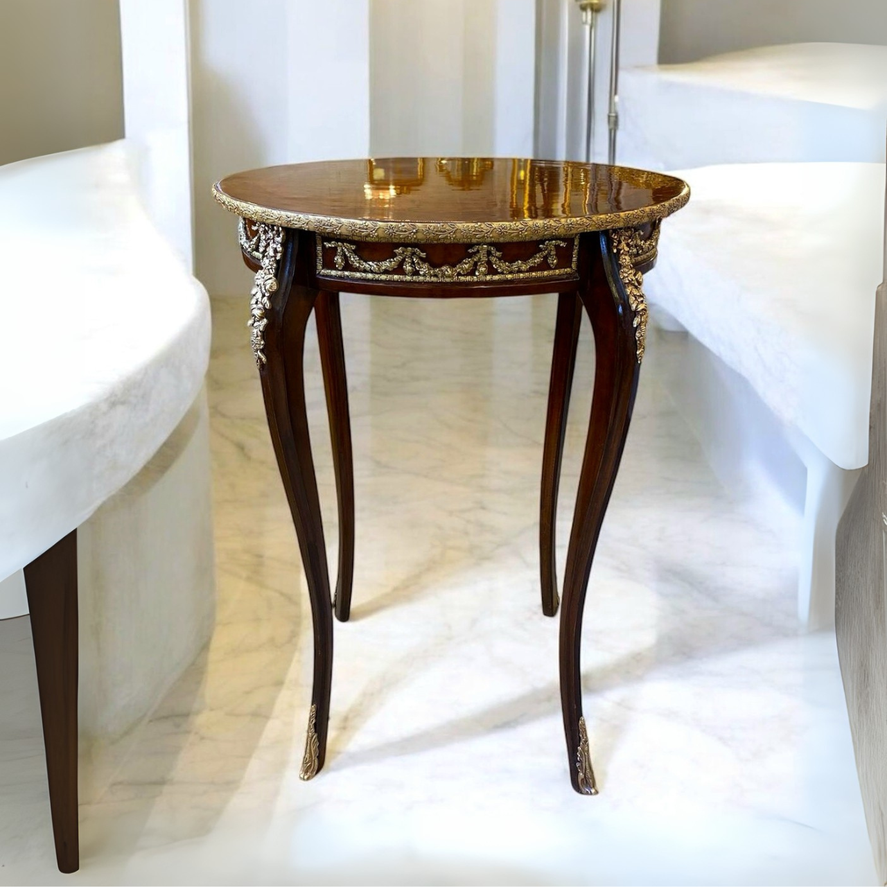 Louis XVI French Walnut Wood Side Table – French Style Accent Furniture