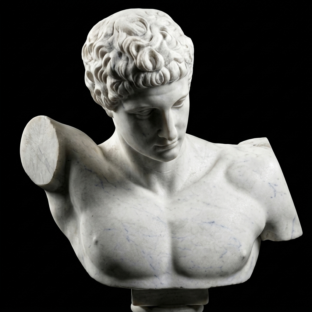 One-of-a-Kind Hand-Carved Natural Marble Bust Sculpture – Bust of Hermes of Praxiteles