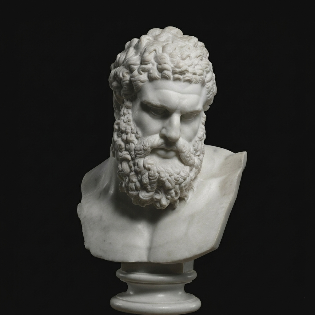 One-of-a-Kind Hand-Carved Natural Marble Bust Sculpture – Bust of the Farnese Hercules