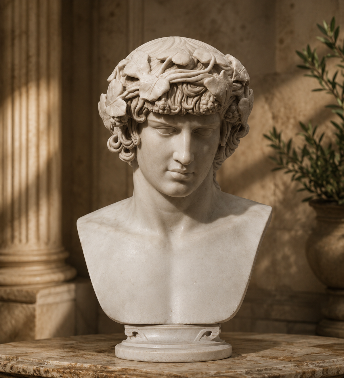 Handcrafted Bacchus Marble Bust Sculpture | Luxury Natural Marble Art