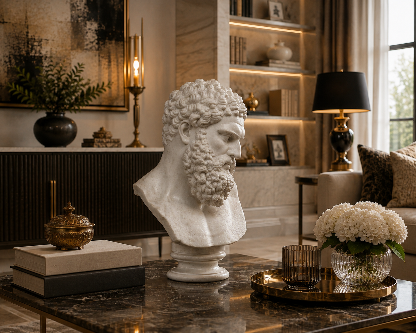 One-of-a-Kind Hand-Carved Natural Marble Bust Sculpture – Bust of the Farnese Hercules
