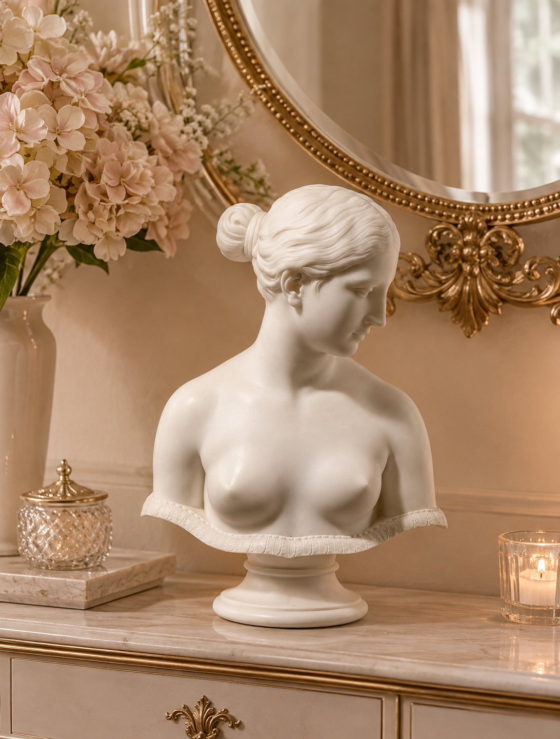 One-of-a-Kind Hand-Carved Natural Marble Bust Sculpture – The Greek Slave