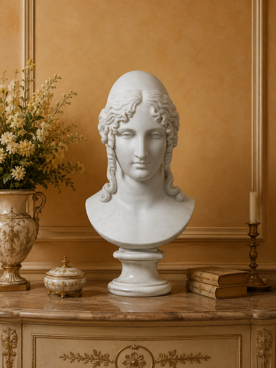 One-of-a-Kind Hand-Carved Natural Marble Bust Sculpture – Helen of Troy