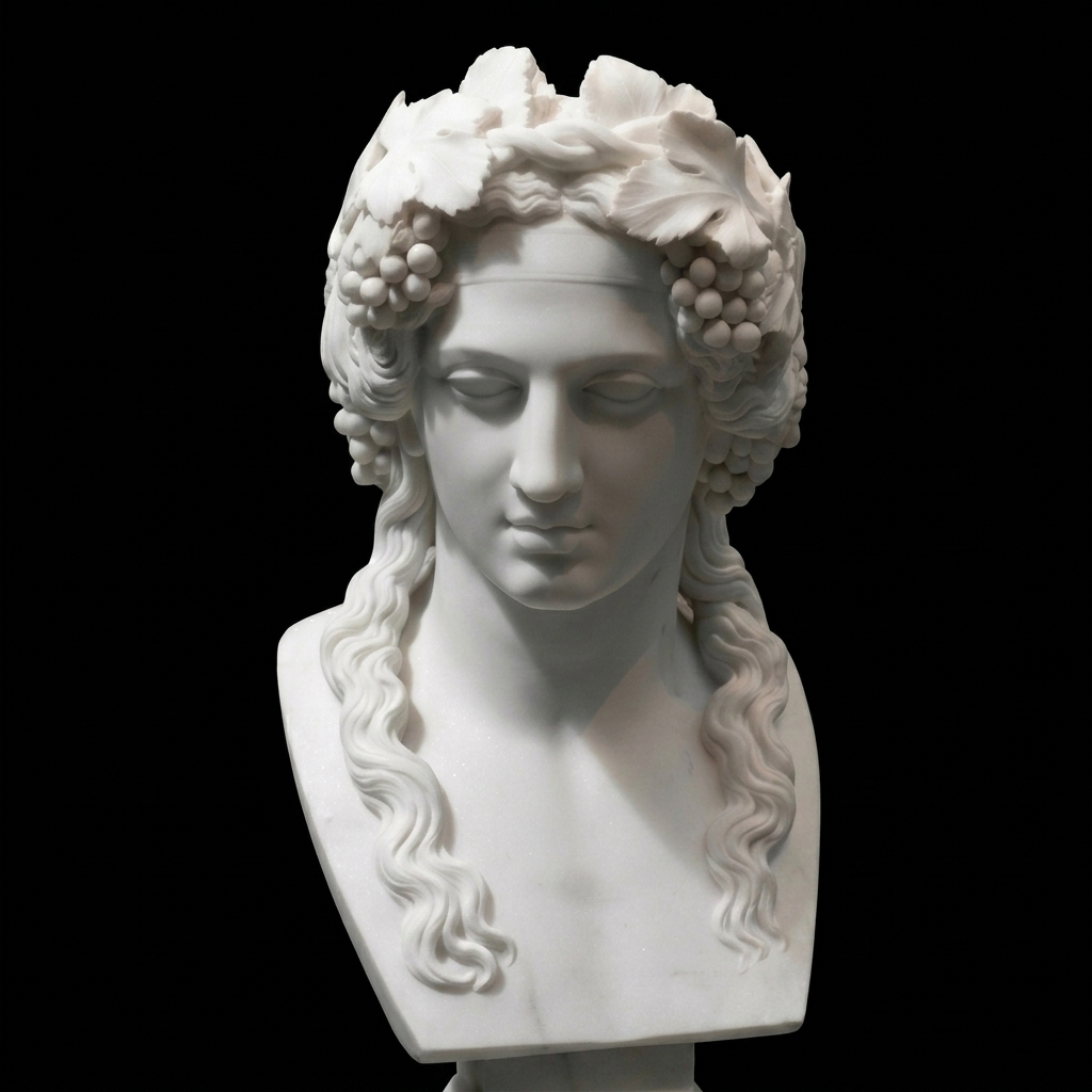 One-of-a-Kind Hand-Carved Natural Marble Bust Sculpture – Head of Bacchus