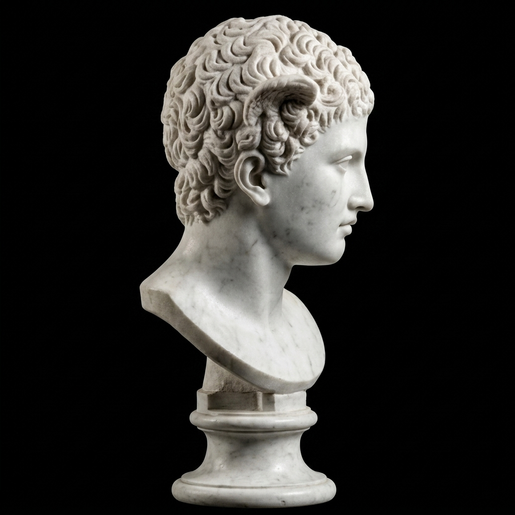One-of-a-Kind Hand-Carved Natural Marble Bust Sculpture – Head of a Little Faun