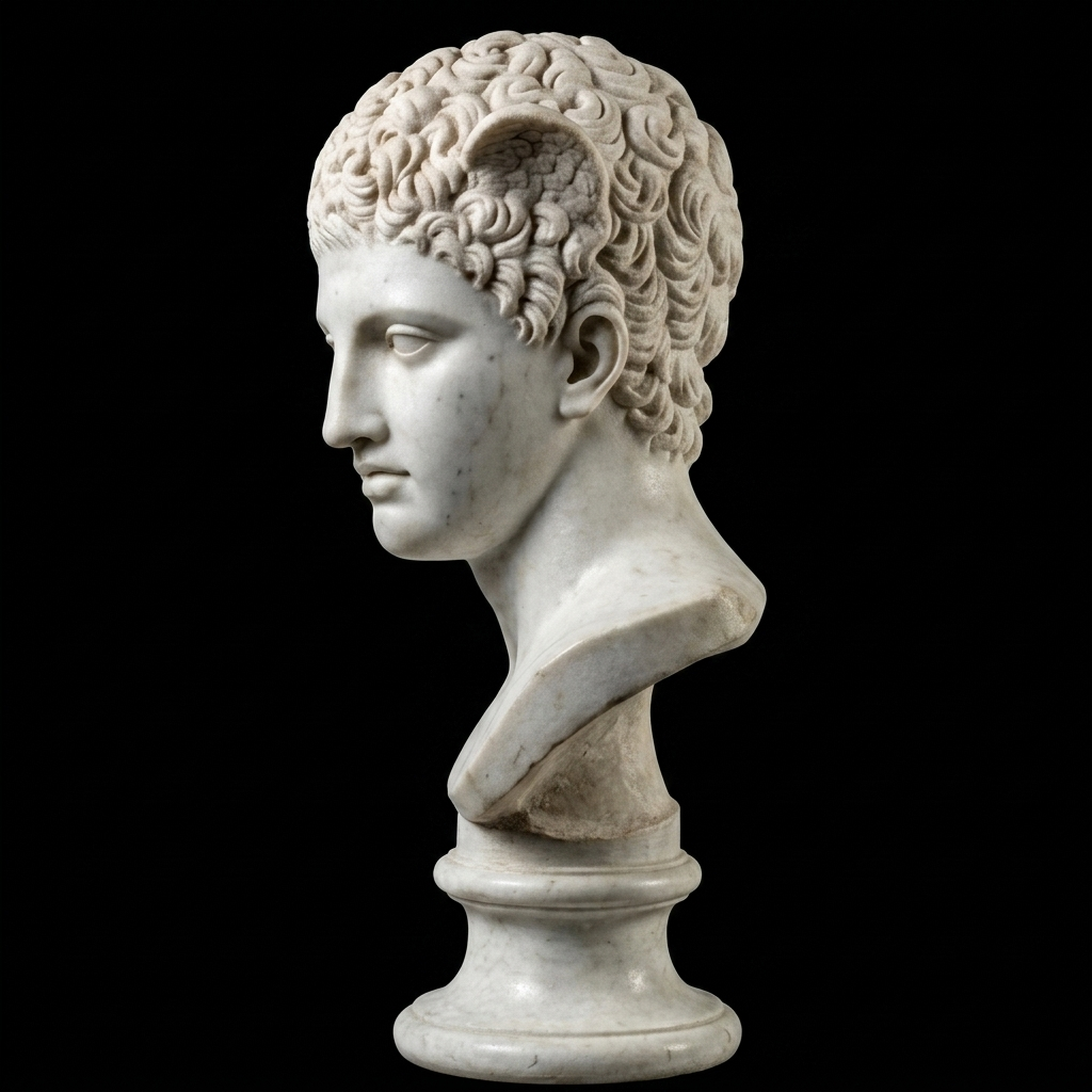 One-of-a-Kind Hand-Carved Natural Marble Bust Sculpture – Head of a Little Faun