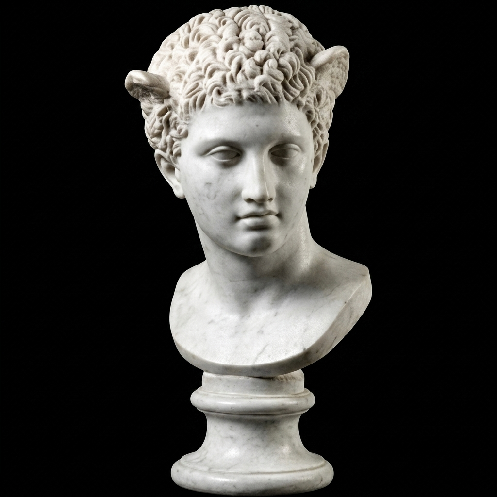 One-of-a-Kind Hand-Carved Natural Marble Bust Sculpture – Head of a Little Faun