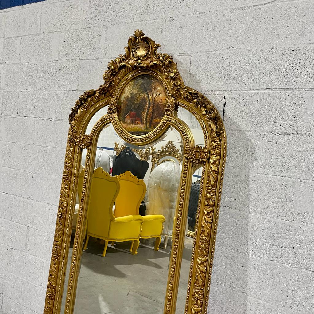 French Style Gold Floor Mirror 7 Feet Tall Gold Leaf Art Detail