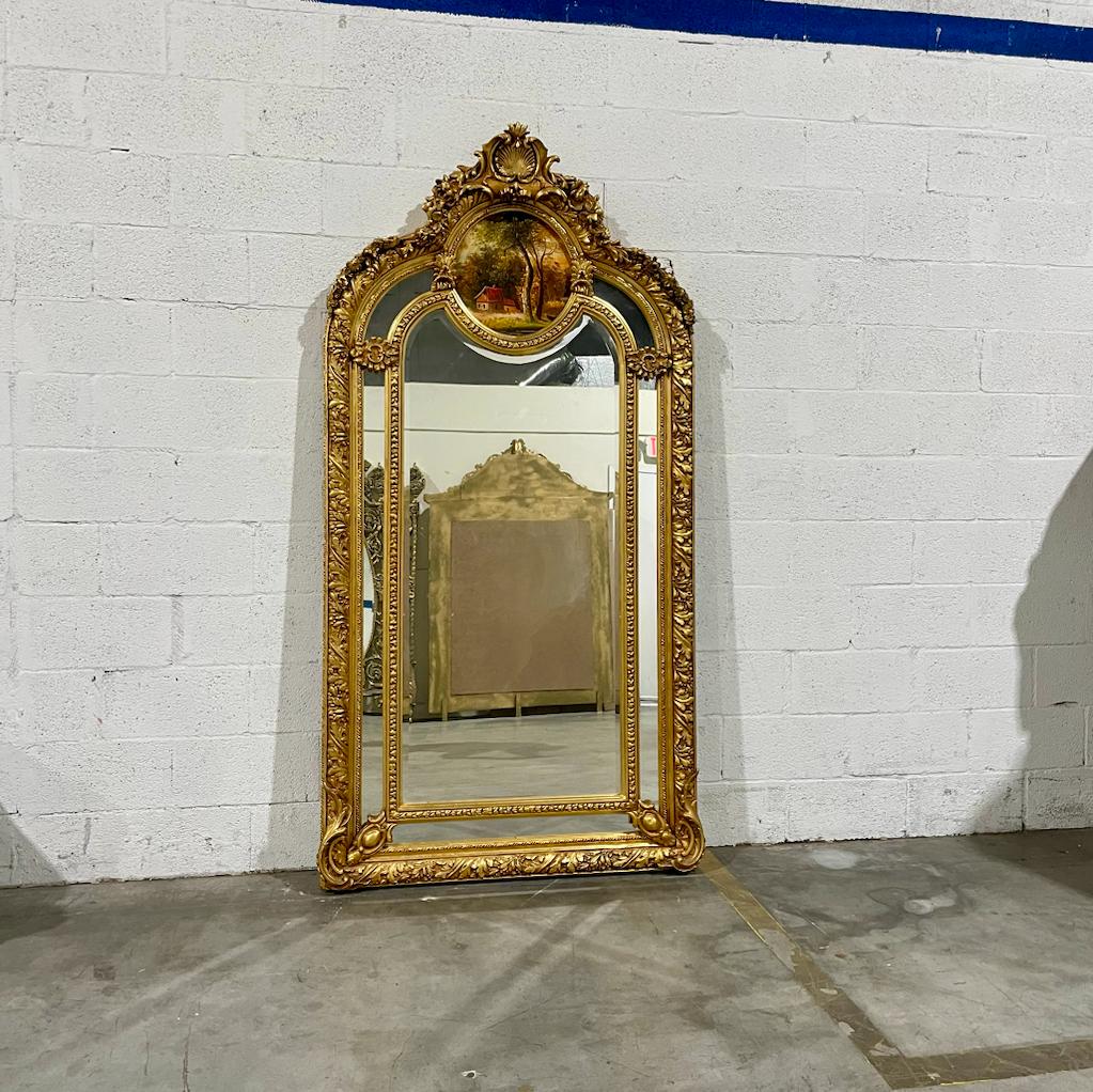 French Style Gold Floor Mirror 7 Feet Tall Gold Leaf Art Detail